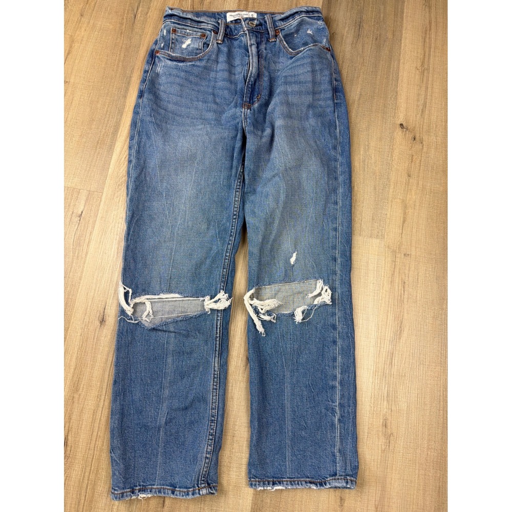 Abercrombie &‎ Fitch Ultra High Rise Ankle Straight Distressed Blue Jeans 26 2R
